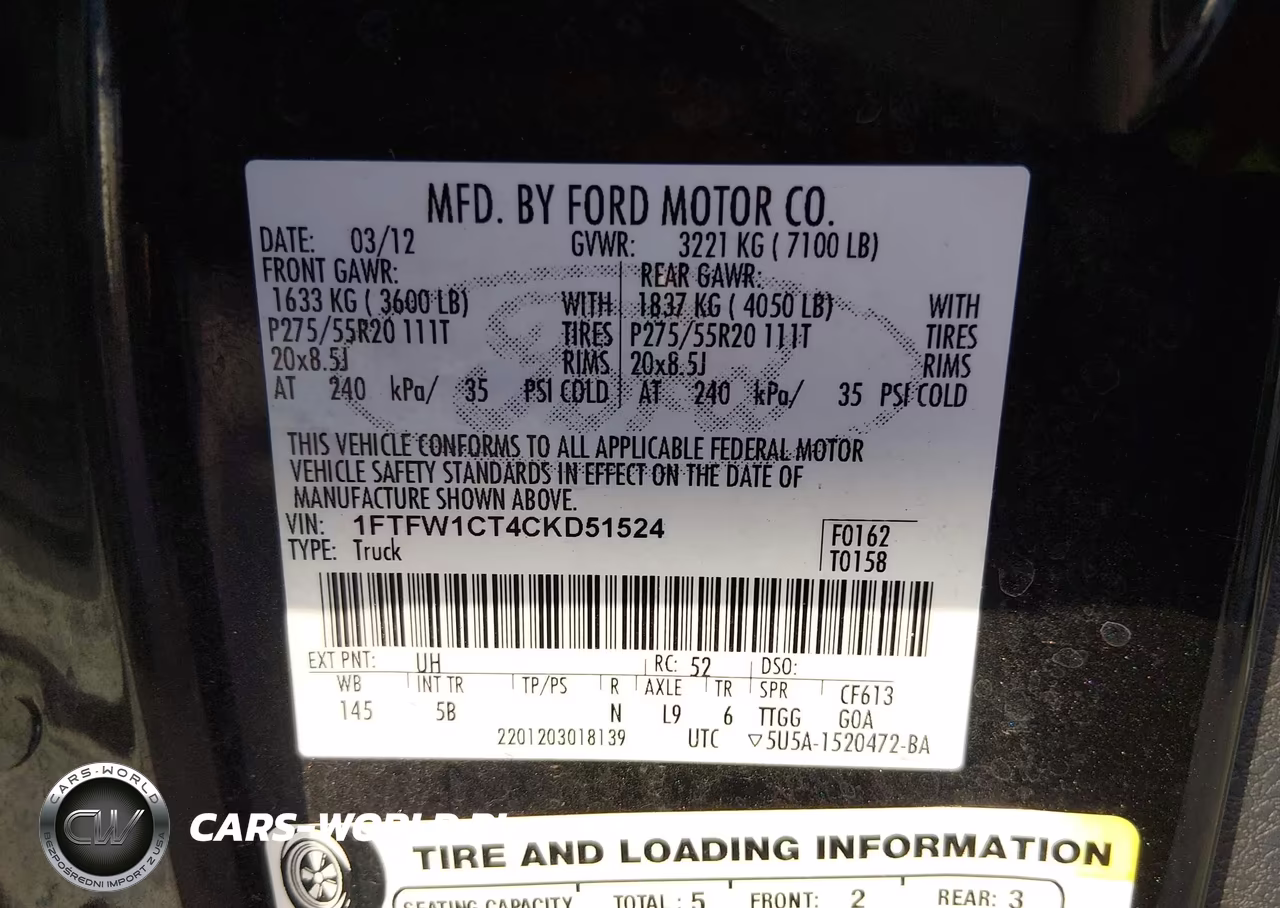 2012 Ford F-150 Fx2 VIN:1FTFW1CT4CKD51524 - 9