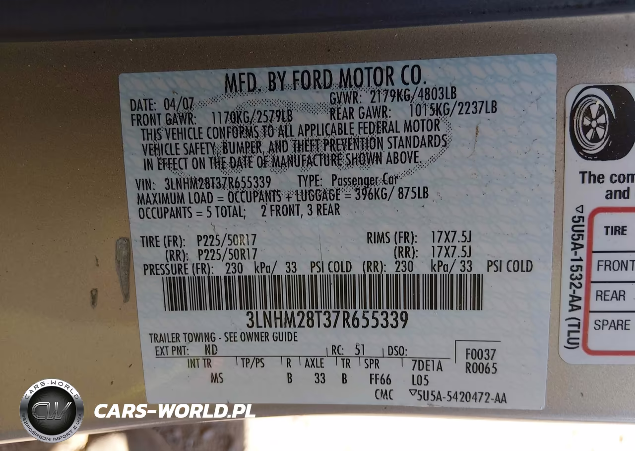 2007 Lincoln Mkz VIN:3LNHM28T37R655339 - 9
