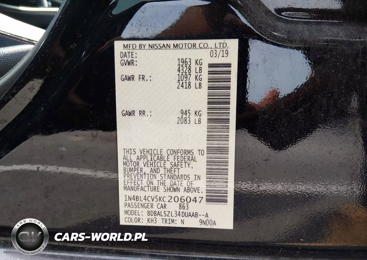 2019 Nissan Altima 2.5 Sr VIN:1N4BL4CV5KC206047 - 9