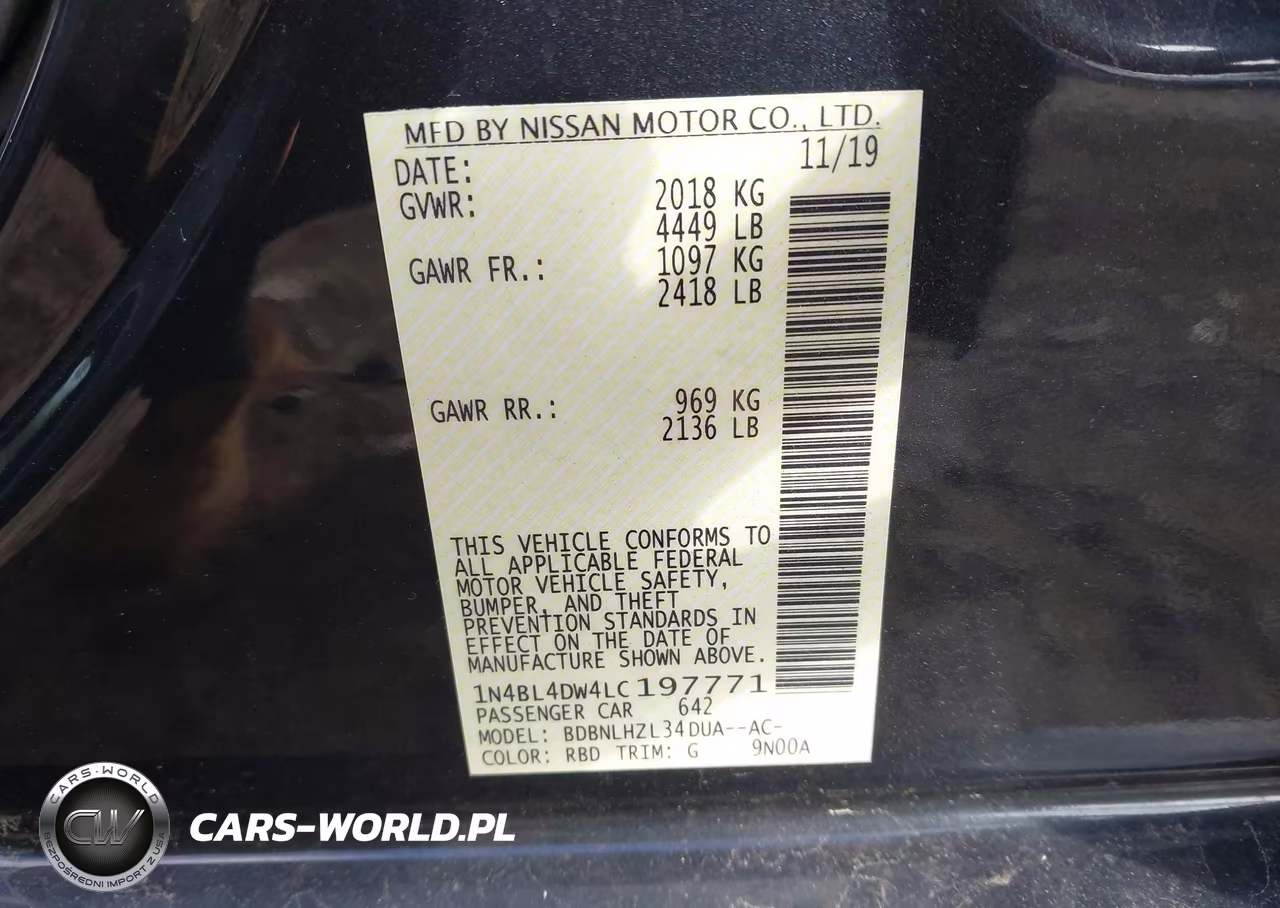 2020 Nissan Altima Sv Intelligent Awd VIN:1N4BL4DW4LC197771 - 9