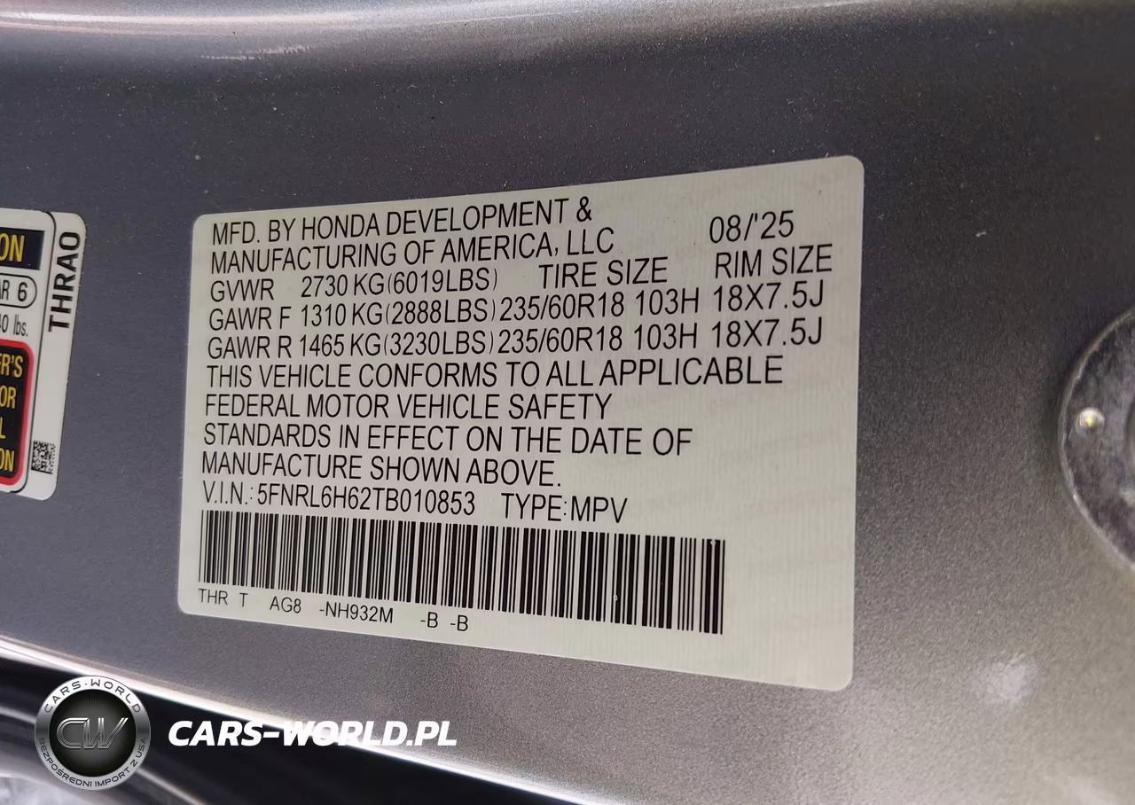2026 Honda Odyssey Ex-L VIN:5FNRL6H62TB010853 - 9