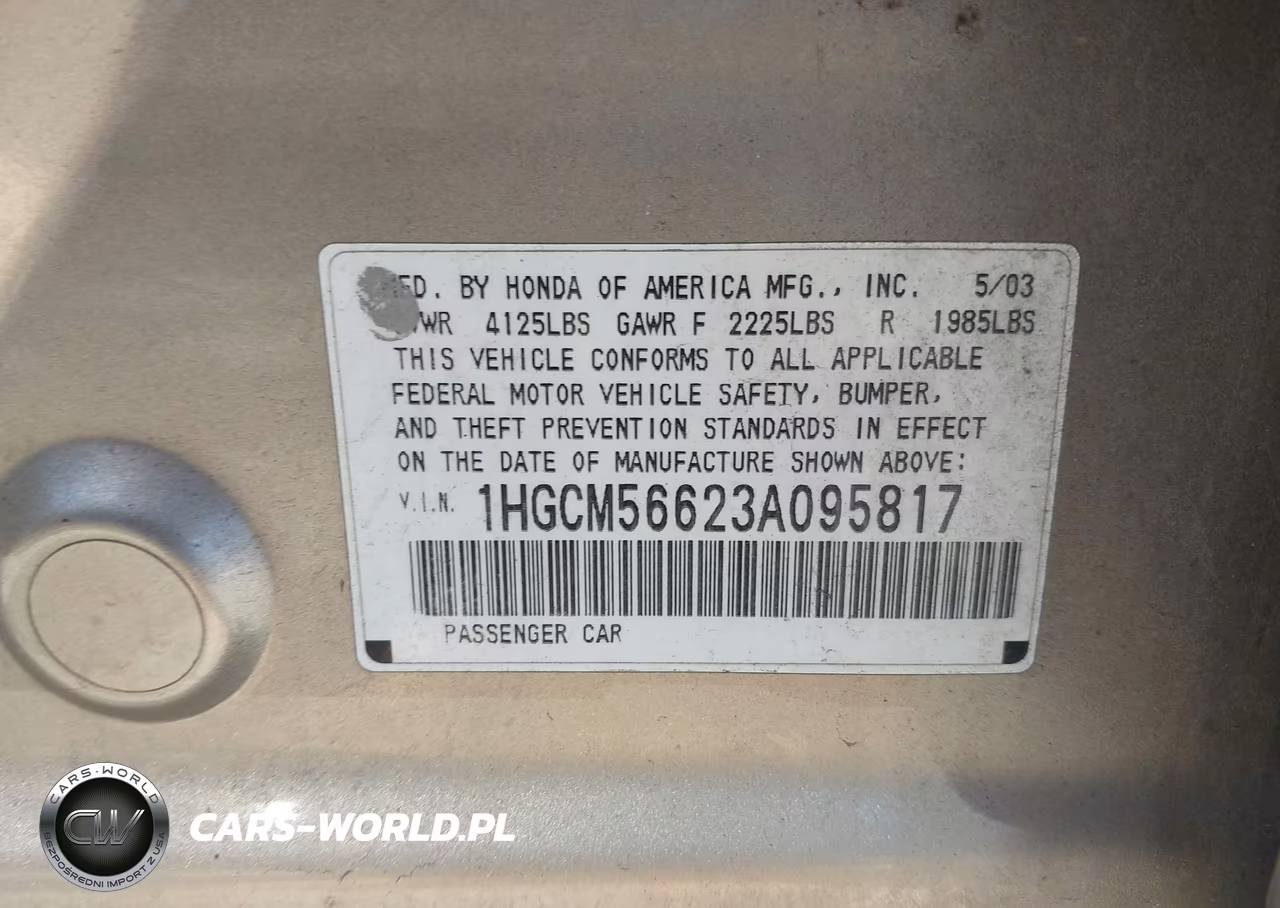 2003 Honda Accord 2.4 Ex VIN:1HGCM56623A095817 - 9