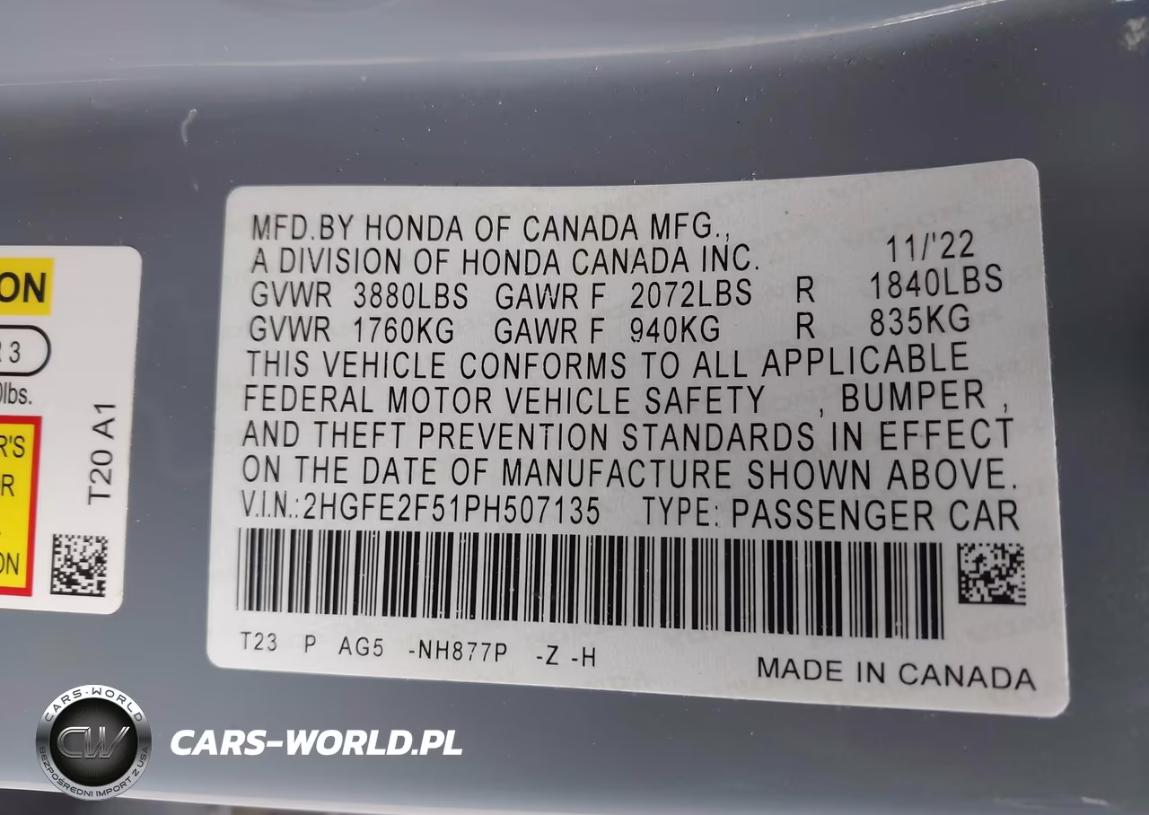 2023 Honda Civic Sport VIN:2HGFE2F51PH507135 - 9