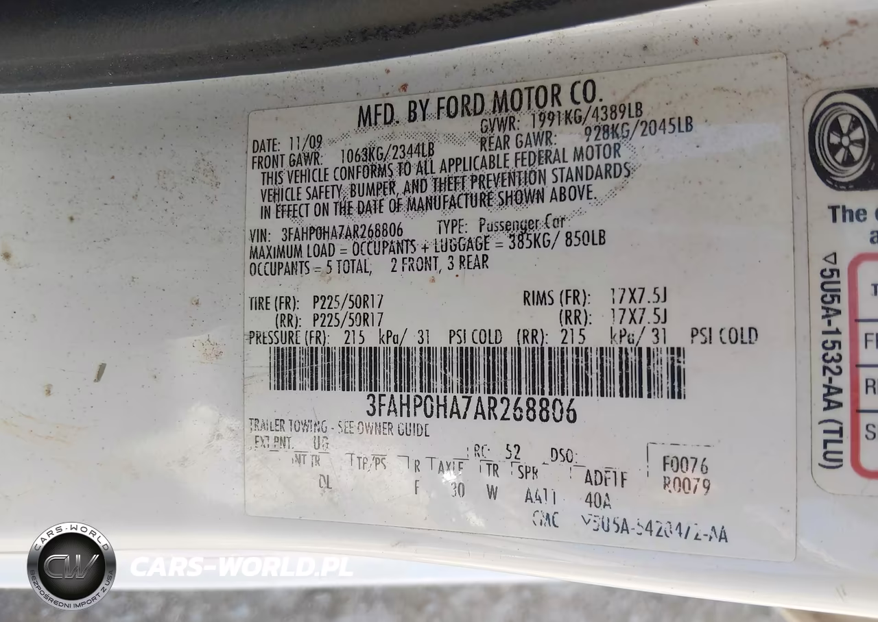 2010 Ford Fusion Se VIN:3FAHP0HA7AR268806 - 9