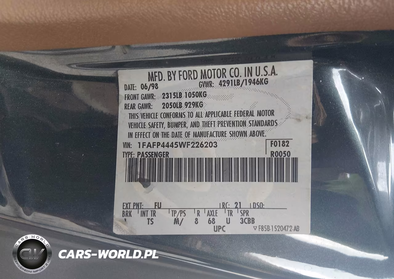 1998 Ford Mustang VIN:1FAFP4445WF226203 - 9