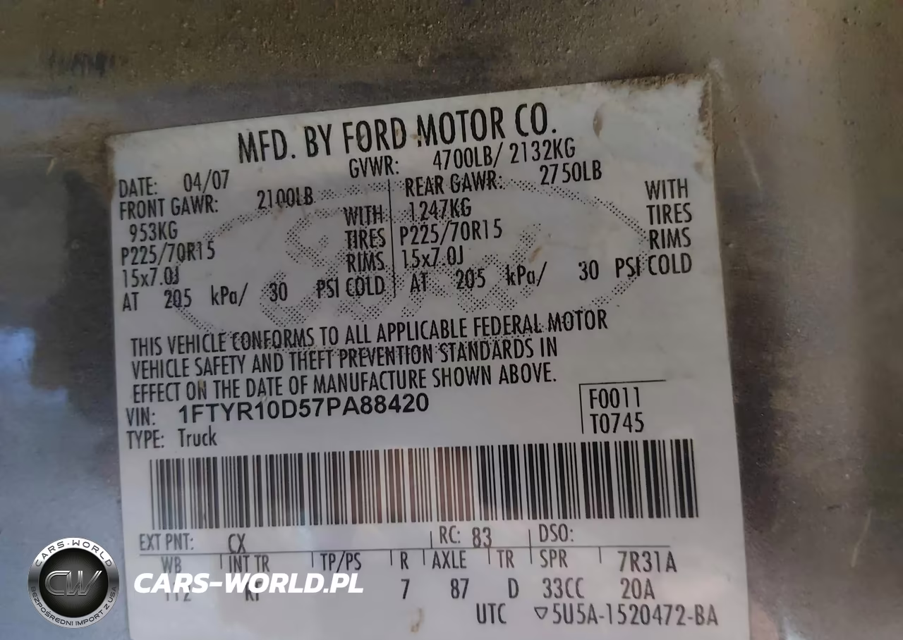 2007 Ford Ranger Stx-Xl-Xlt VIN:1FTYR10D57PA88420 - 9