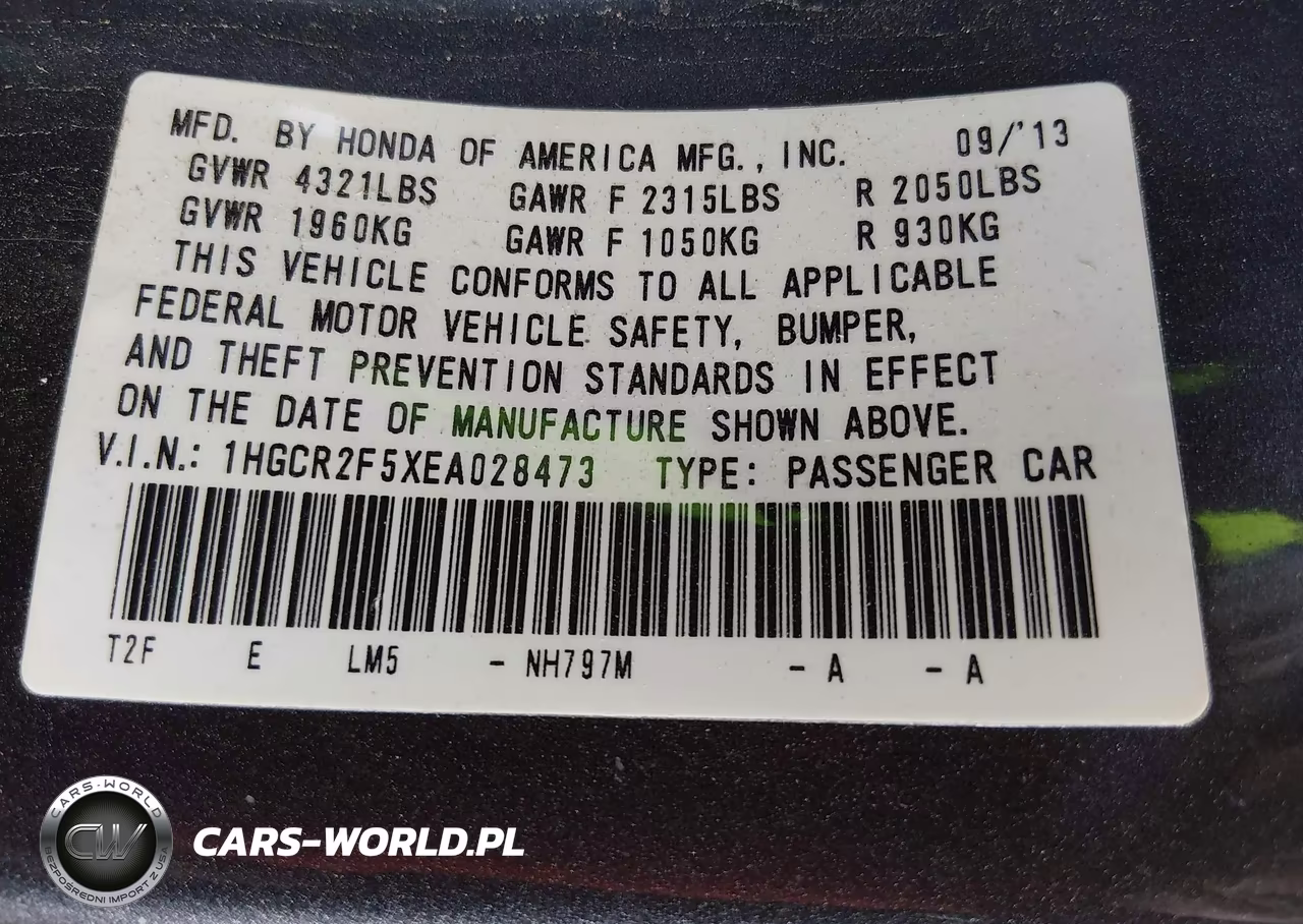 2014 Honda Accord Sport VIN:1HGCR2F5XEA028473 - 9