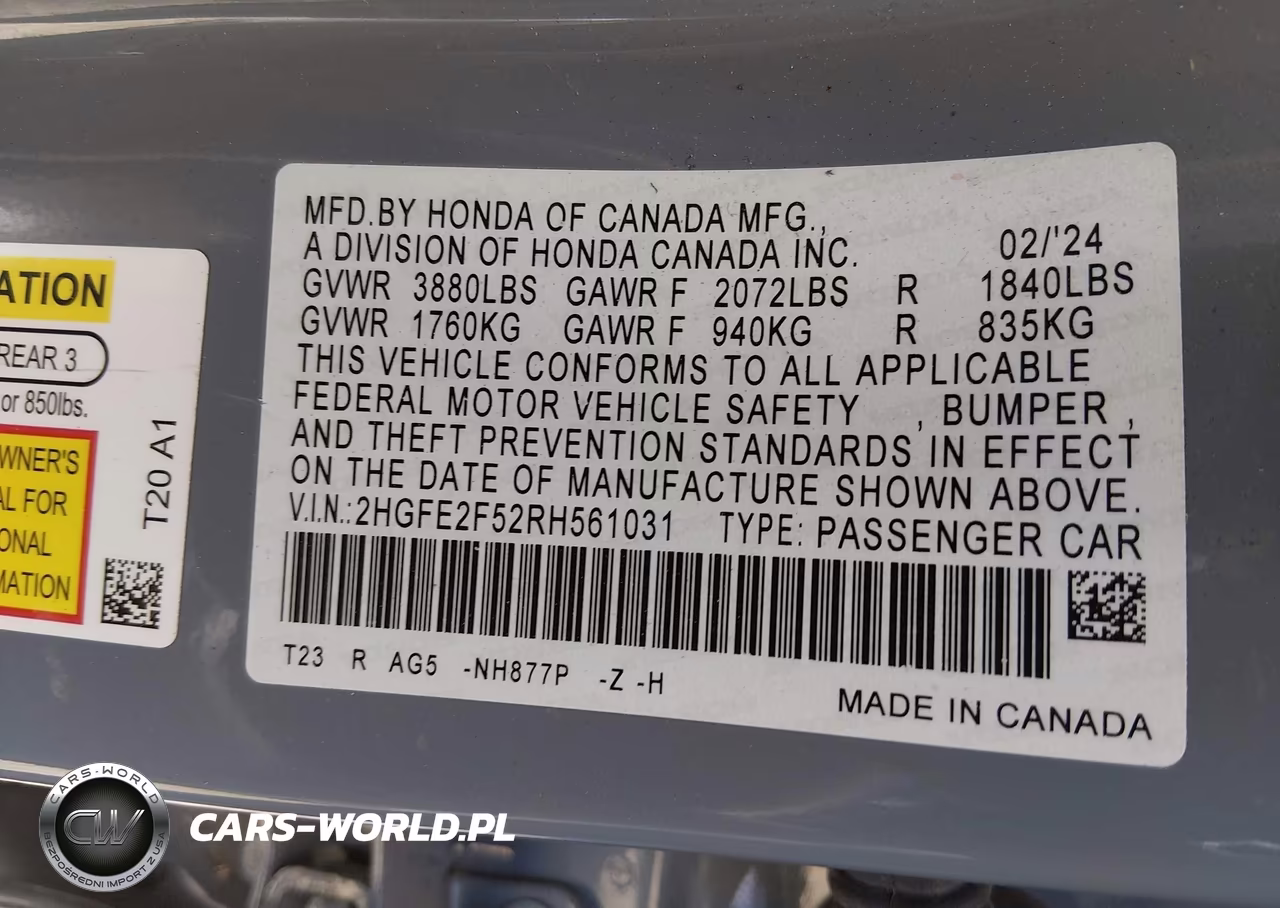 2024 Honda Civic Sport VIN:2HGFE2F52RH561031 - 9