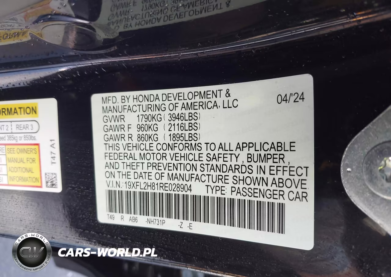 2024 Honda Civic Sport VIN:19XFL2H81RE028904 - 9