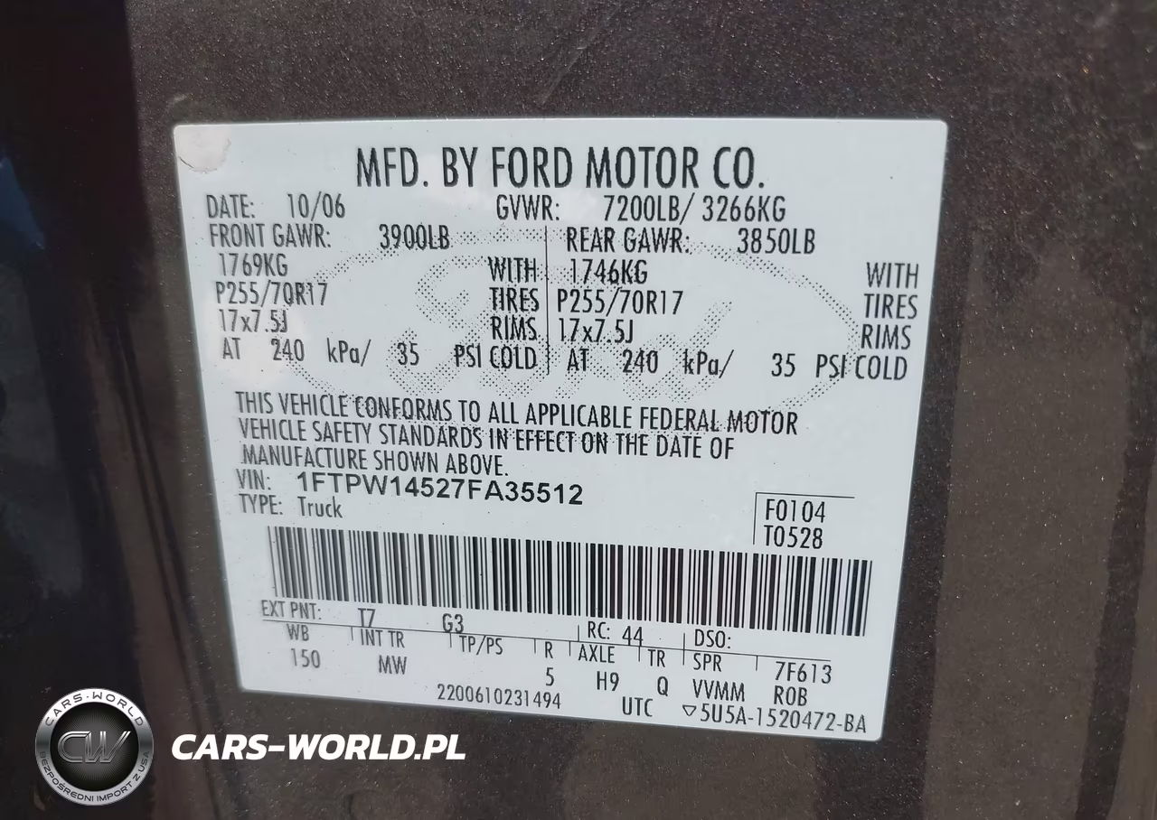 2007 Ford F-150 Fx4-Lariat-Xlt VIN:1FTPW14527FA35512 - 9