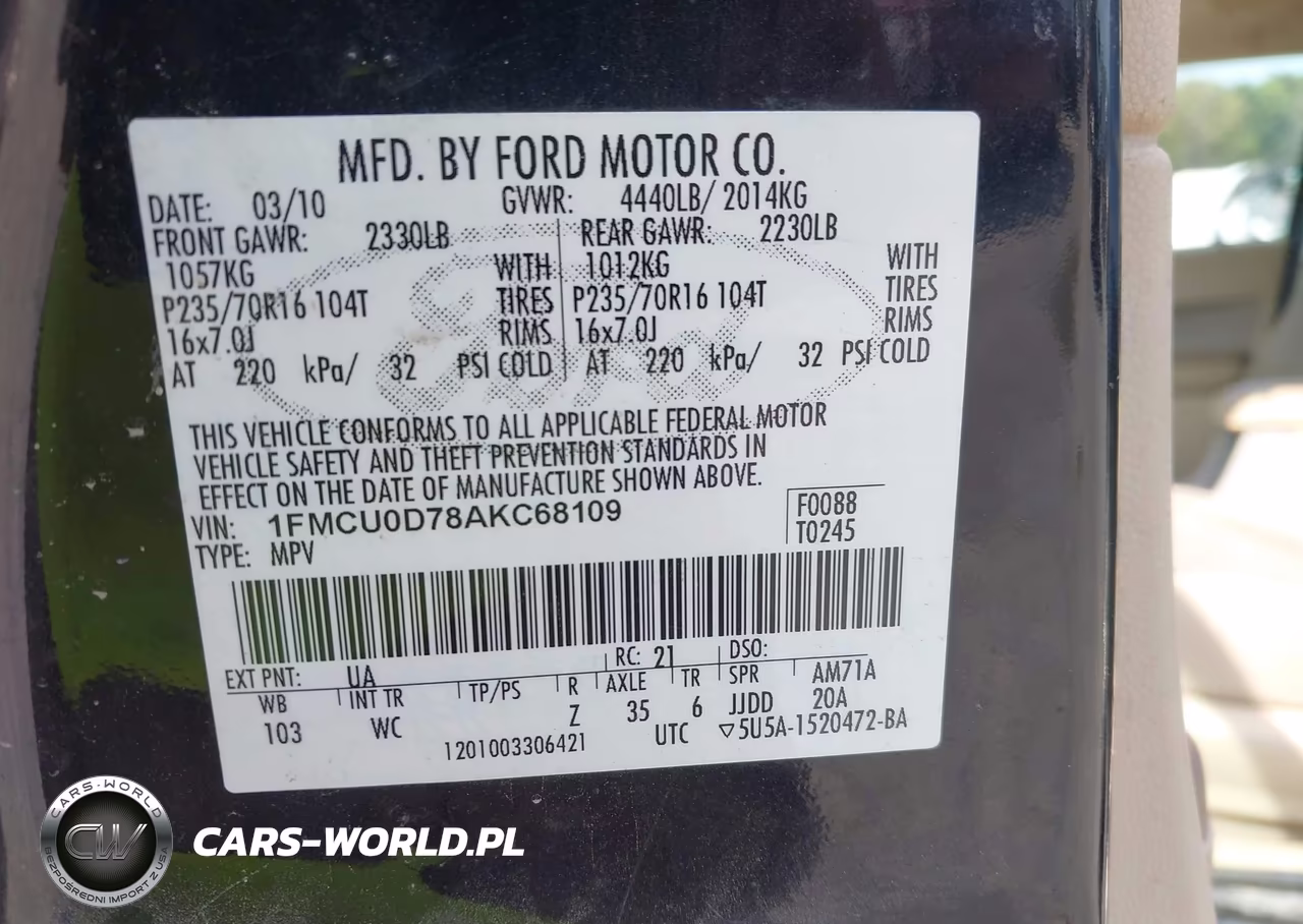 2010 Ford Escape Xlt VIN:1FMCU0D78AKC68109 - 9