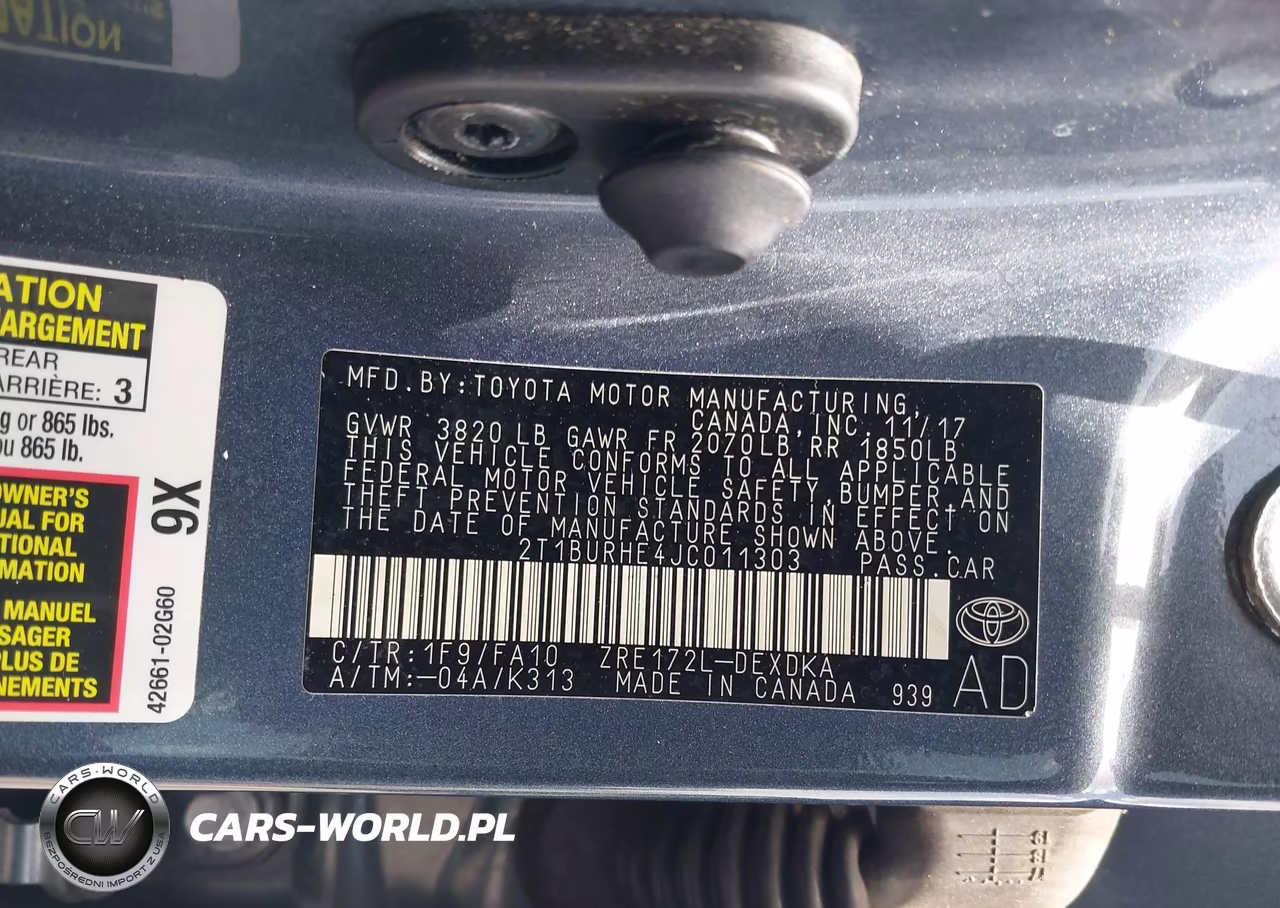 2018 Toyota Corolla L VIN:2T1BURHE4JC011303 - 9