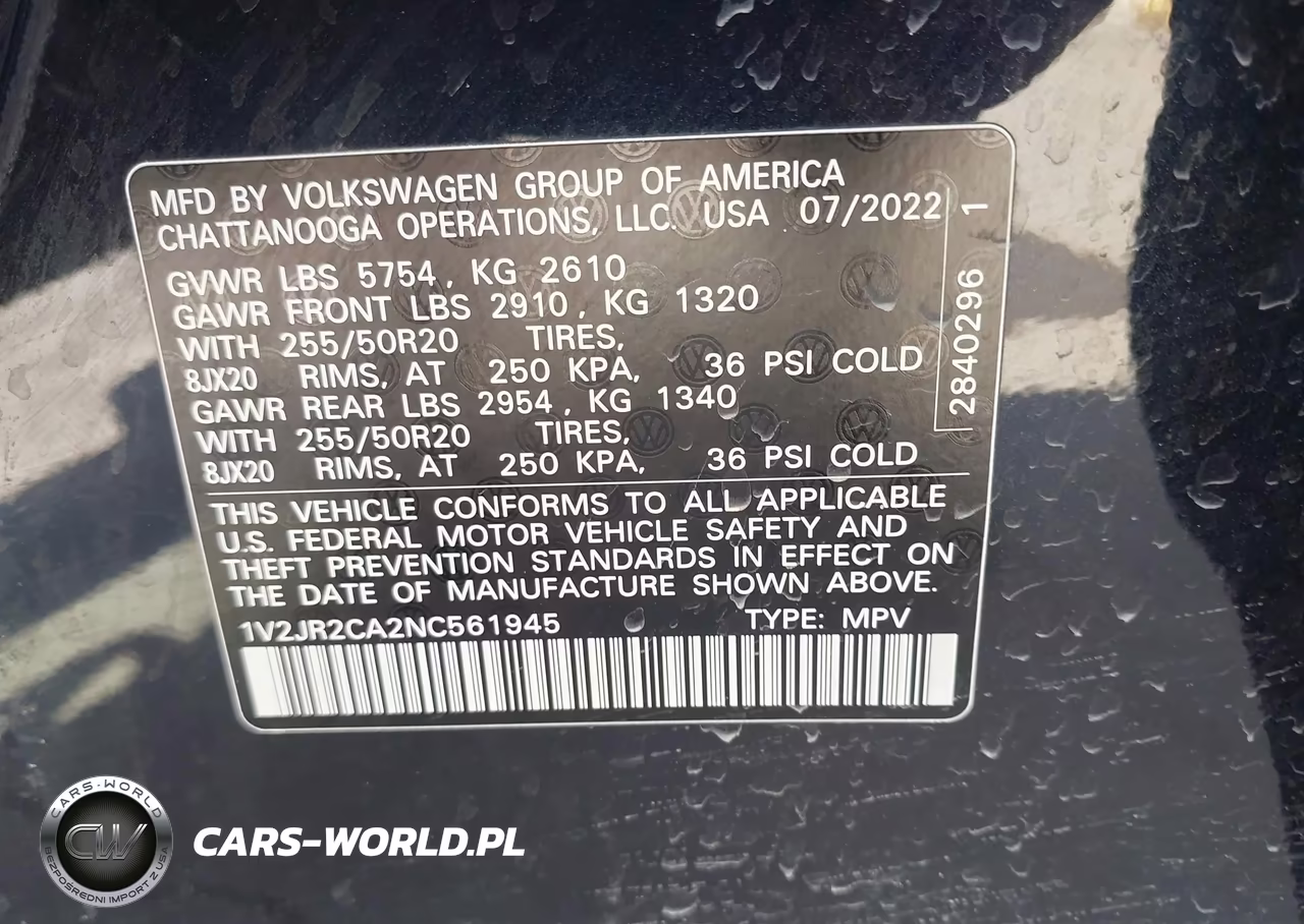 2022 Volkswagen Atlas 3.6L V6 Se W-Technology VIN:1V2JR2CA2NC561945 - 9