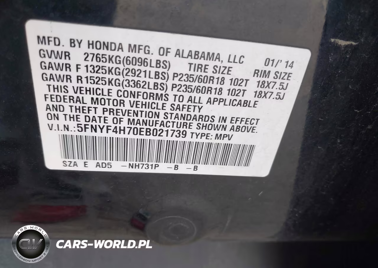 2014 Honda Pilot Ex-L VIN:5FNYF4H70EB021739 - 9