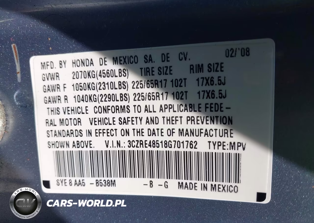 2008 Honda Cr-V Ex VIN:3CZRE48518G701762 - 9