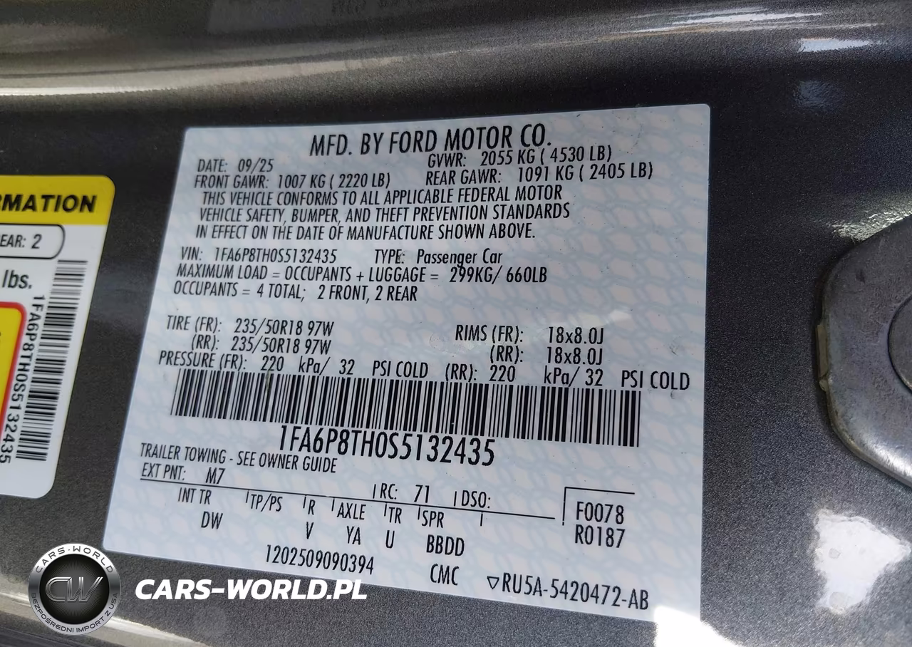 2025 Ford Mustang Ecoboost Fastback VIN:1FA6P8TH0S5132435 - 9