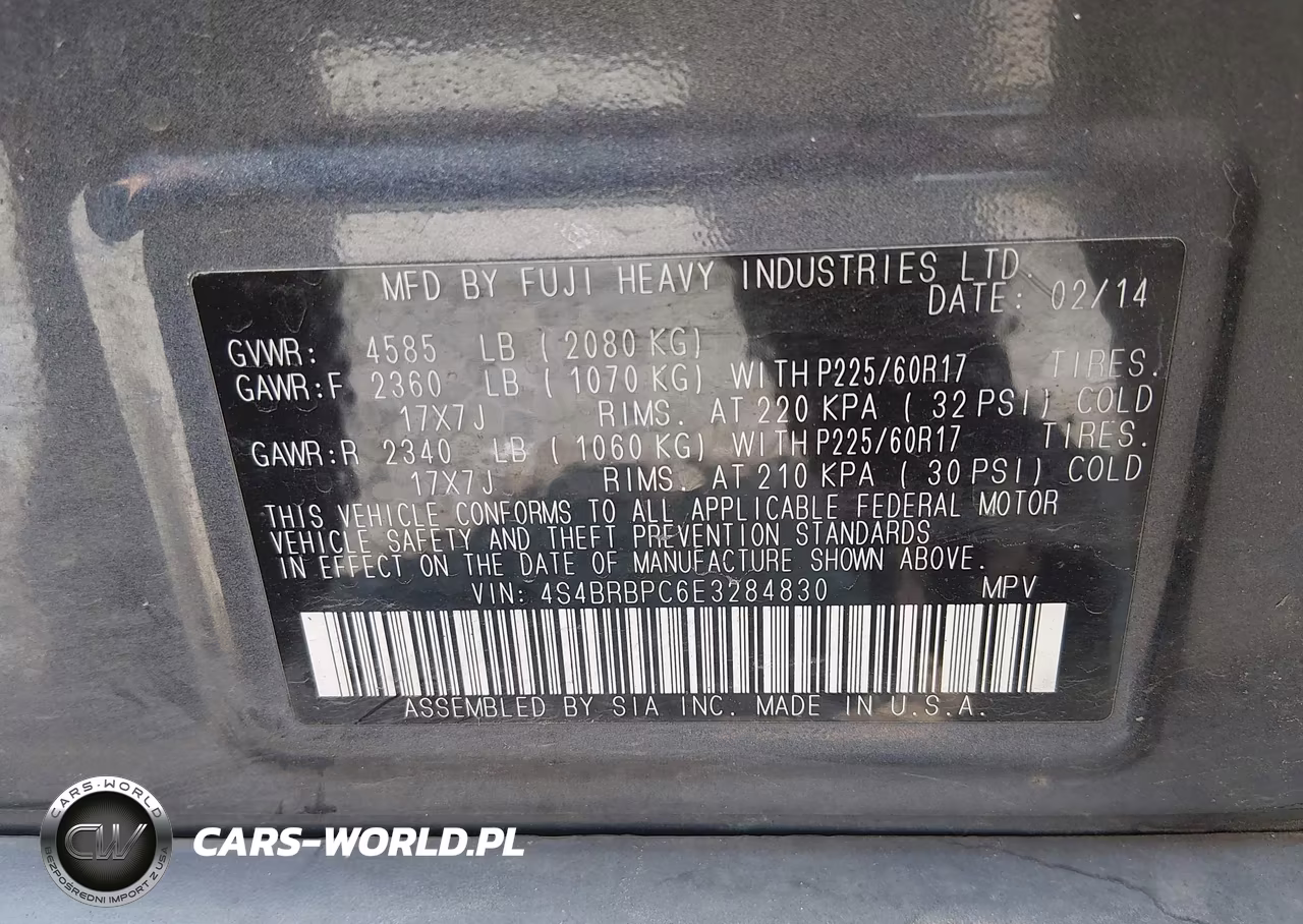2014 Subaru Outback 2.5I Limited VIN:4S4BRBPC6E3284830 - 9