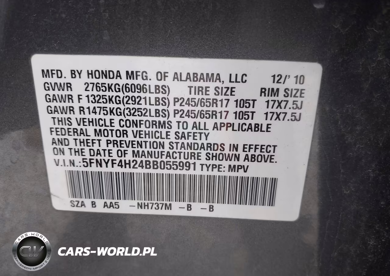 2011 Honda Pilot Lx VIN:5FNYF4H24BB055991 - 9