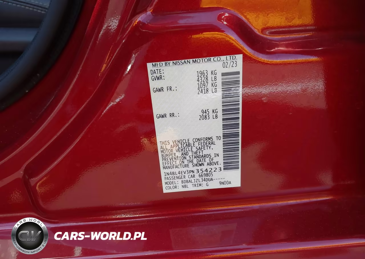 2023 Nissan Altima Sl Fwd VIN:1N4BL4EV3PN354223 - 9