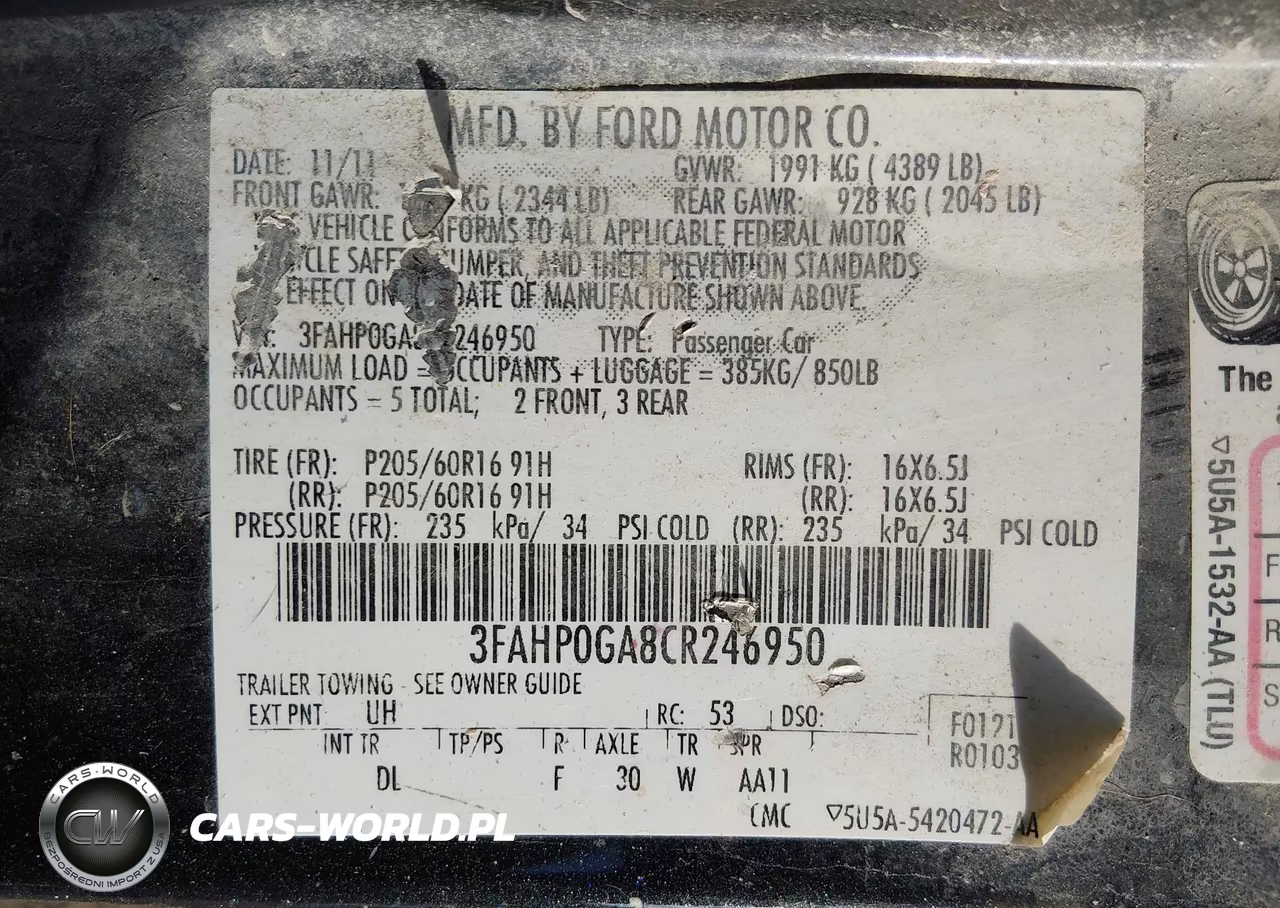 2012 Ford Fusion S VIN:3FAHP0GA8CR246950 - 9