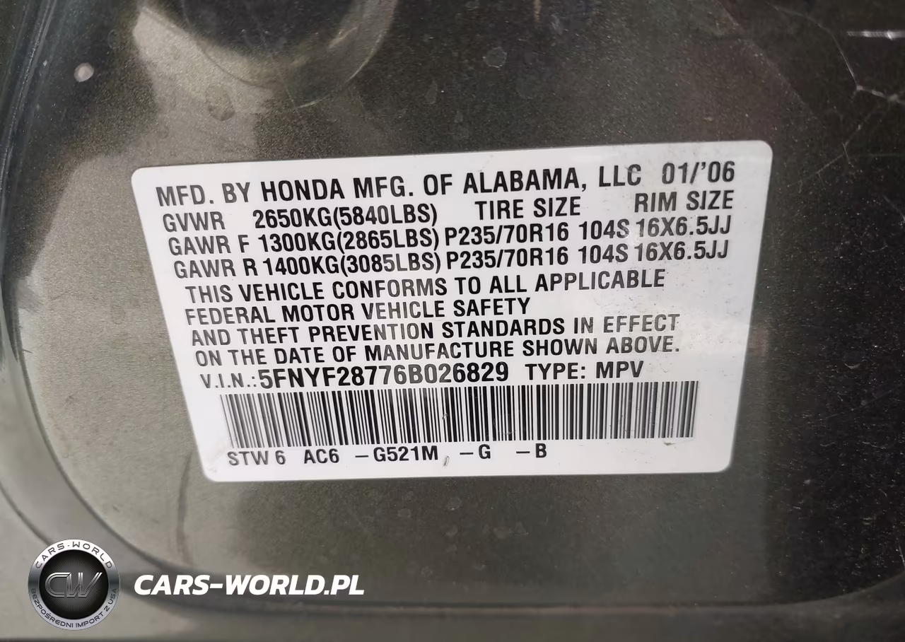 2006 Honda Pilot Ex-L VIN:5FNYF28776B026829 - 9