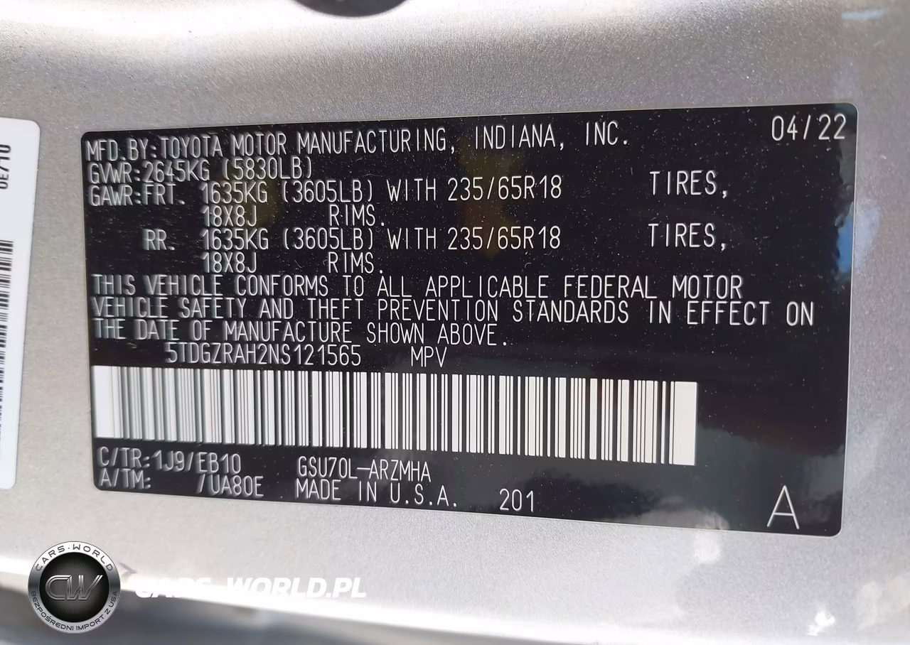 2022 Toyota Highlander Xle VIN:5TDGZRAH2NS121565 - 9