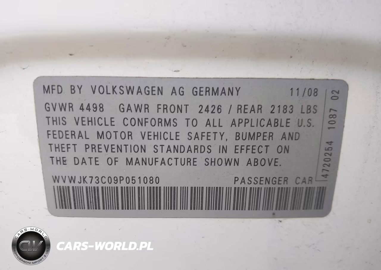 2009 Volkswagen Passat Komfort VIN:WVWJK73C09P051080 - 9