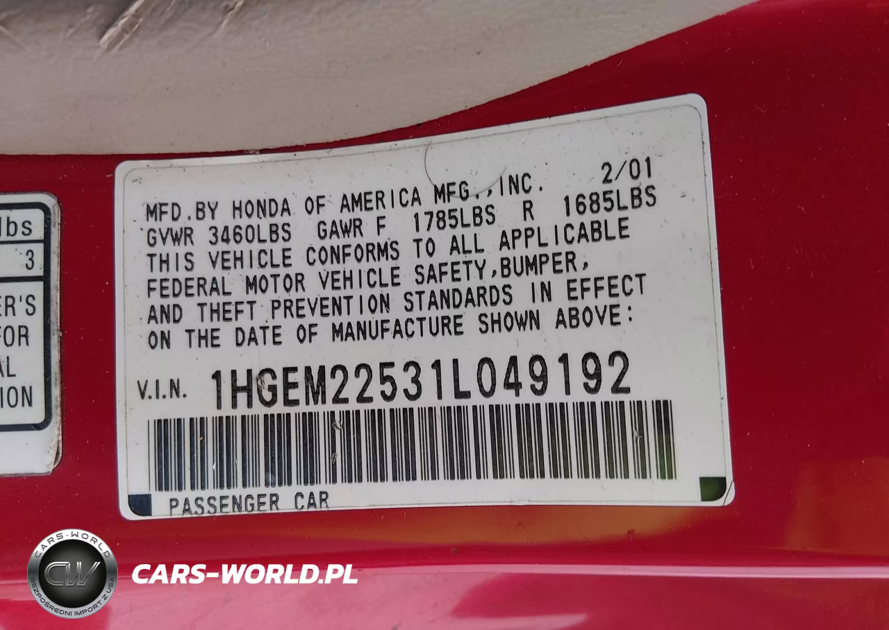 2001 Honda Civic Lx VIN:1HGEM22531L049192 - 9