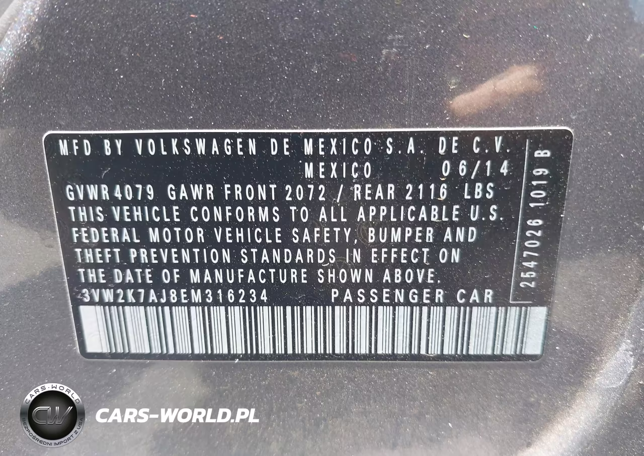 2014 Volkswagen Jetta 2.0L S VIN:3VW2K7AJ8EM316234 - 9
