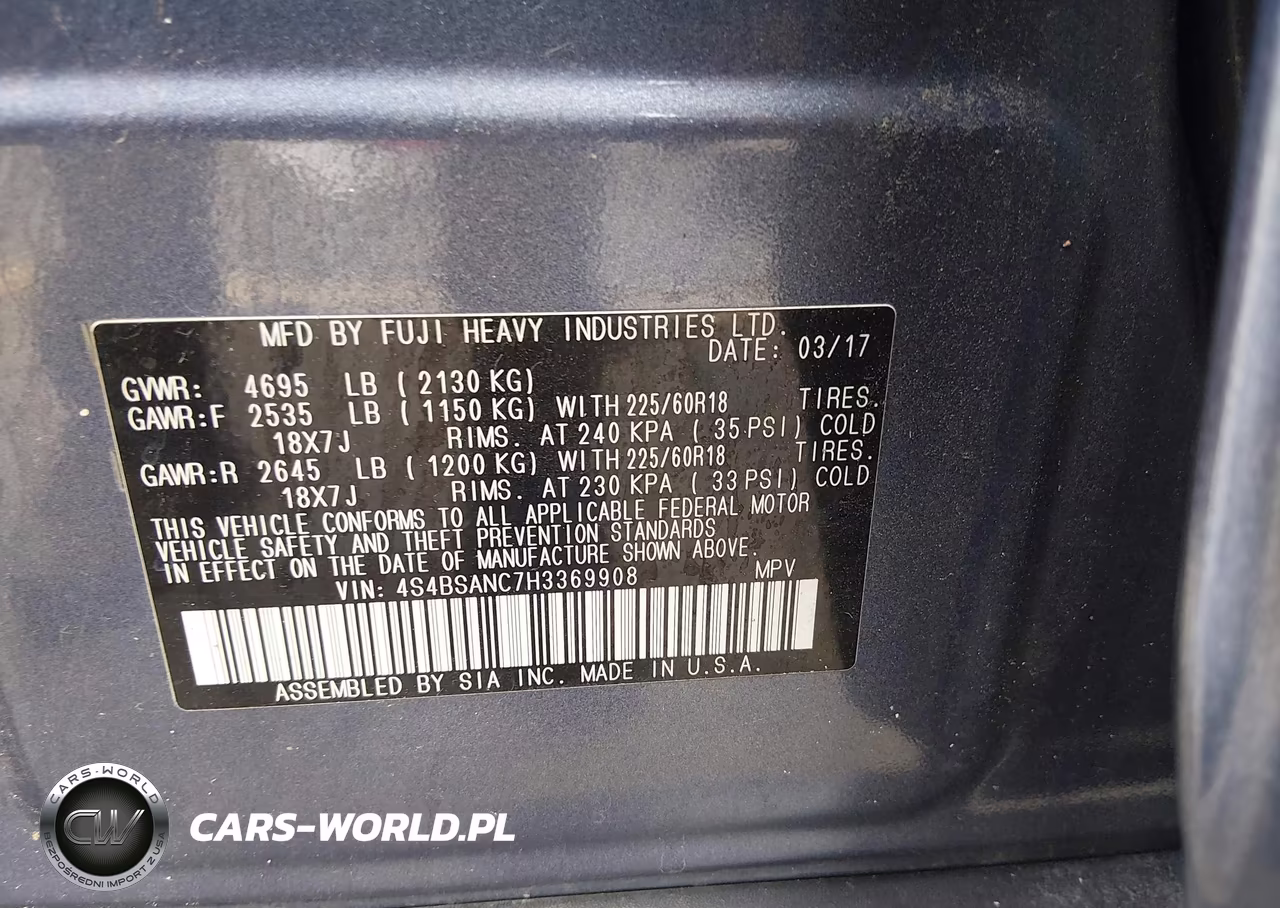 2017 Subaru Outback 2.5I Limited VIN:4S4BSANC7H3369908 - 9