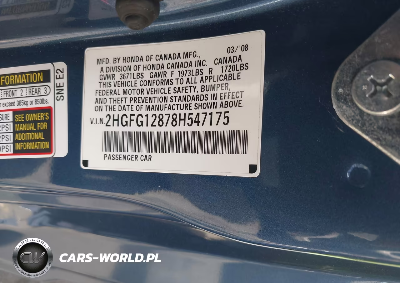 2008 Honda Civic Ex VIN:2HGFG12878H547175 - 9