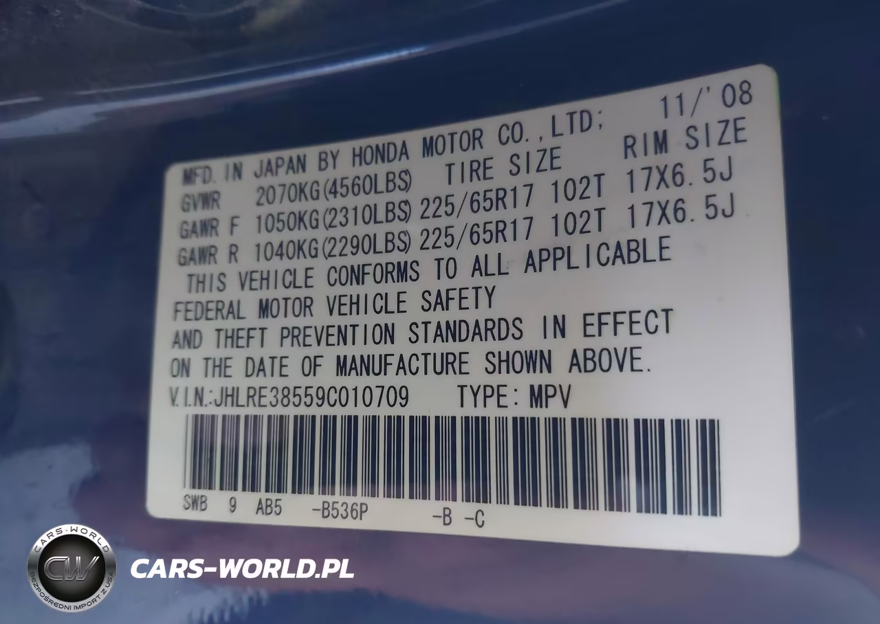 2009 Honda Cr-V Ex VIN:JHLRE38559C010709 - 9