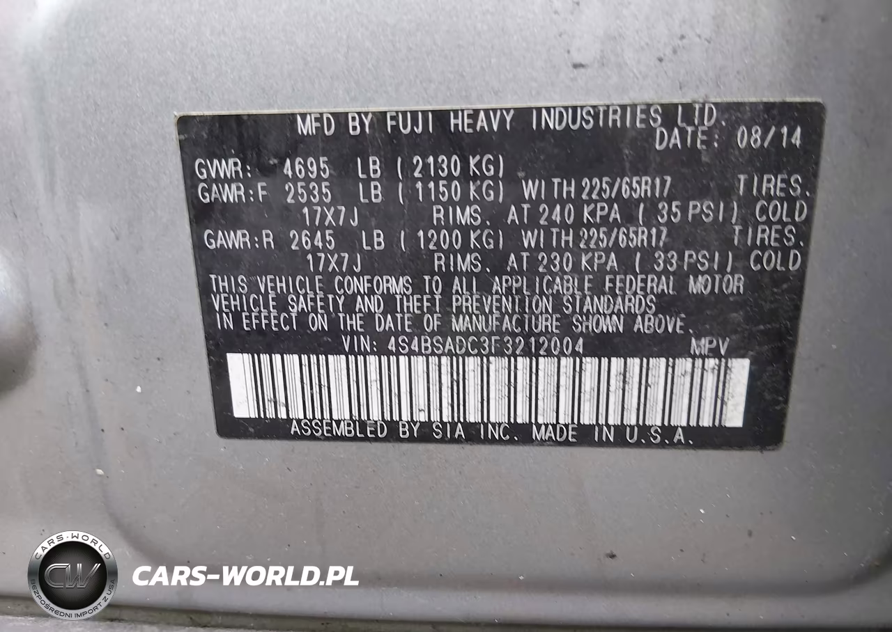 2015 Subaru Outback 2.5I Premium VIN:4S4BSADC3F3212004 - 9