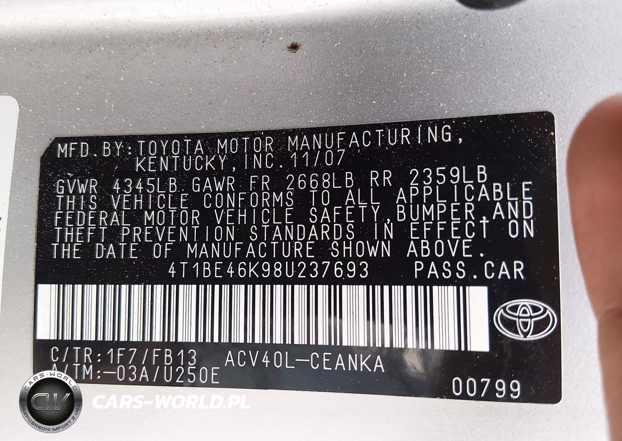 2008 Toyota Camry VIN:4T1BE46K98U237693 - 9