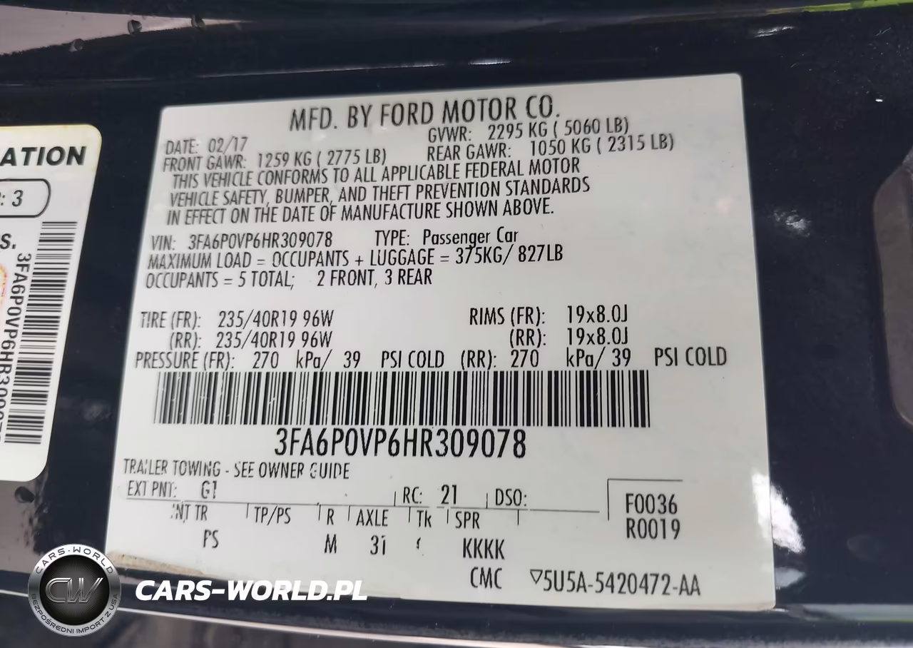2017 Ford Fusion Sport VIN:3FA6P0VP6HR309078 - 9