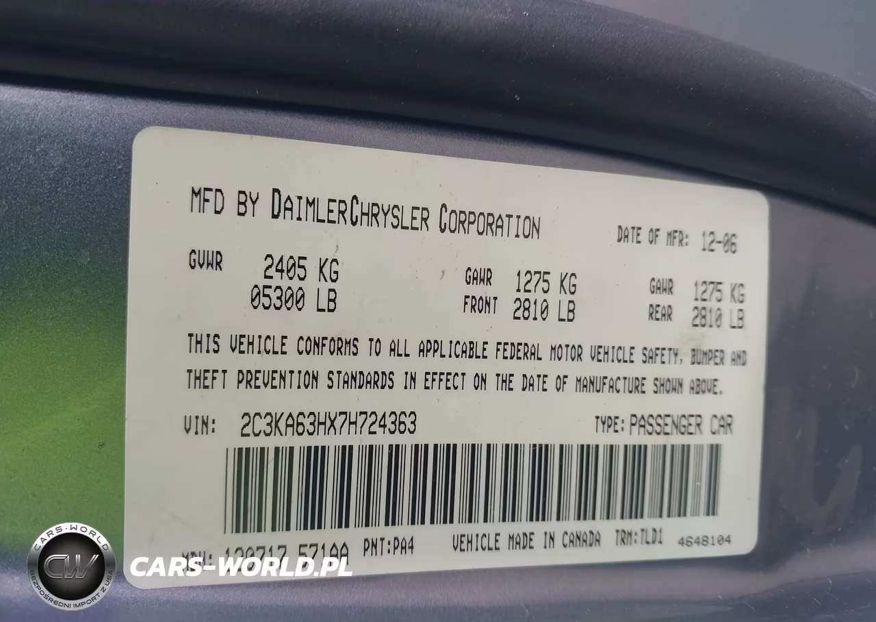 2007 Chrysler 300C VIN:2C3KA63HX7H724363 - 9