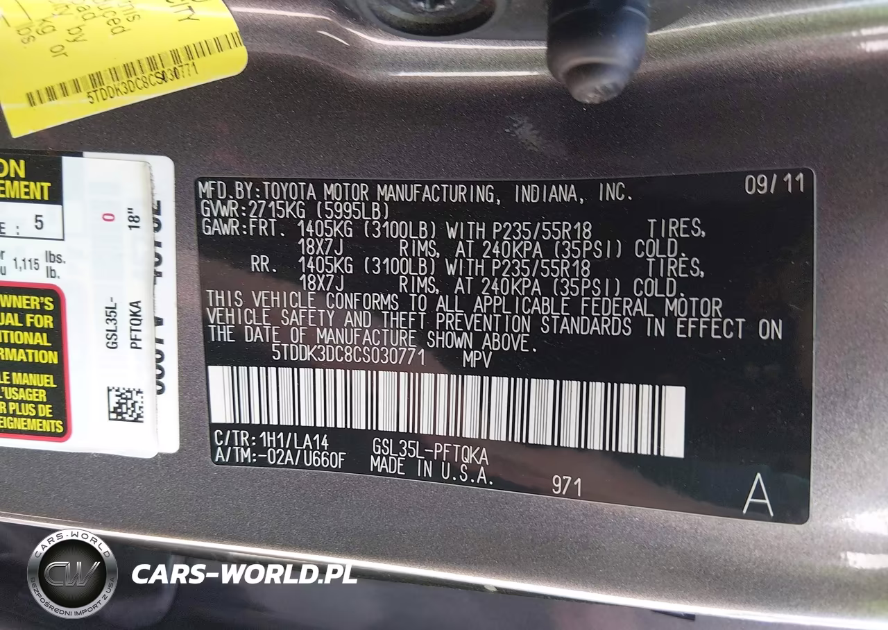 2012 Toyota Sienna Limited 7 Passenger VIN:5TDDK3DC8CS030771 - 9