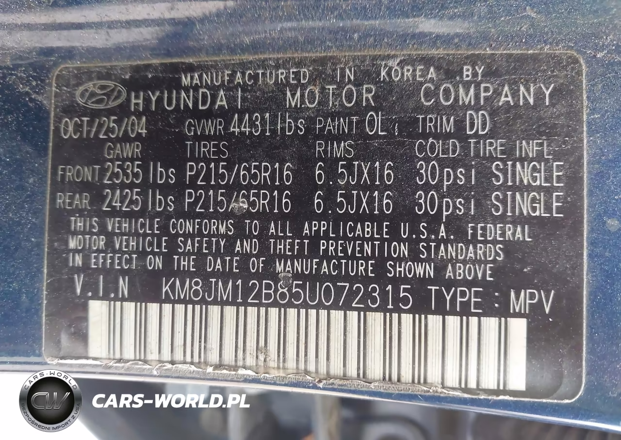 2005 Hyundai Tucson Gl VIN:KM8JM12B85U072315 - 9