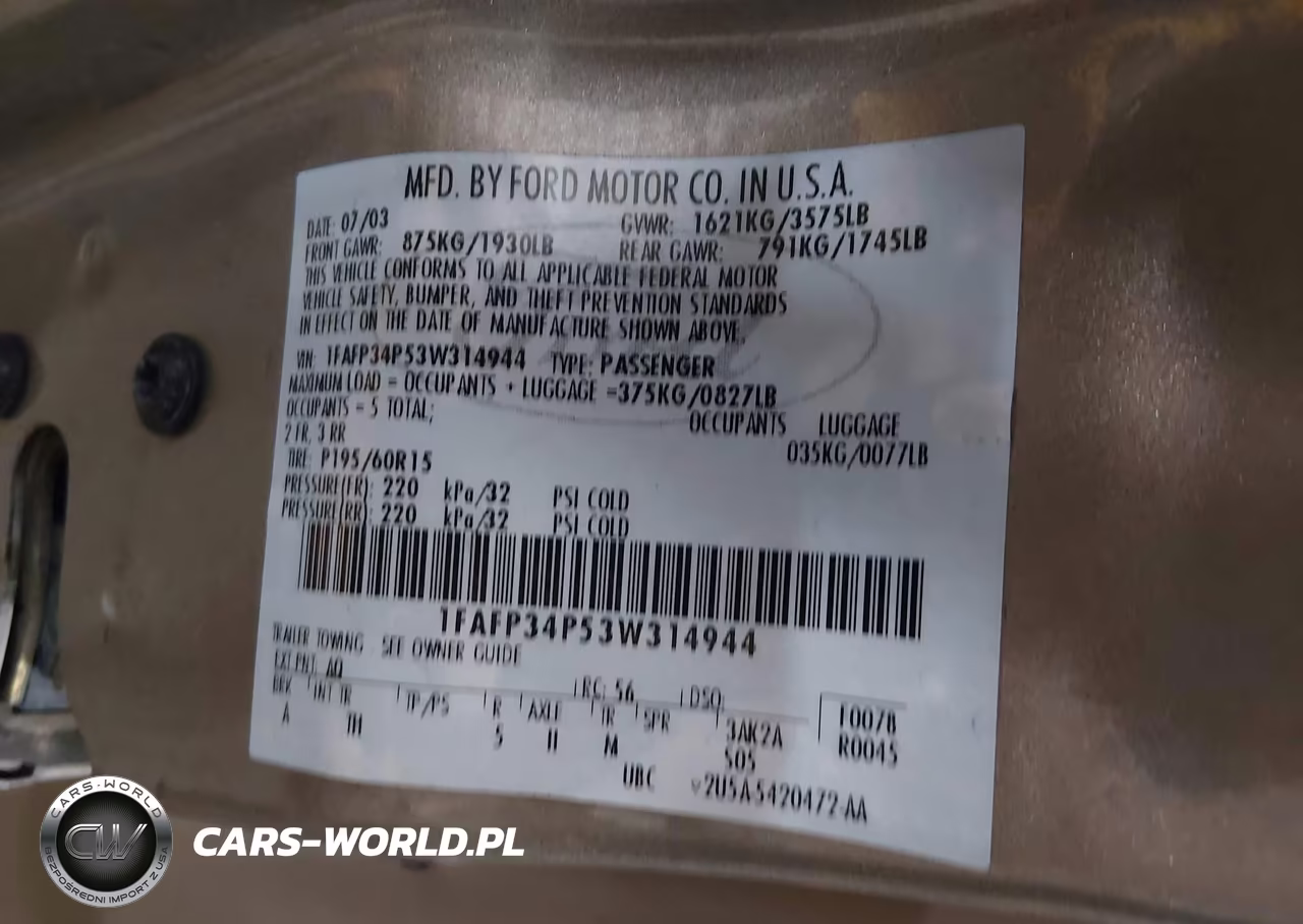 2003 Ford Focus Se VIN:1FAFP34P53W314944 - 9