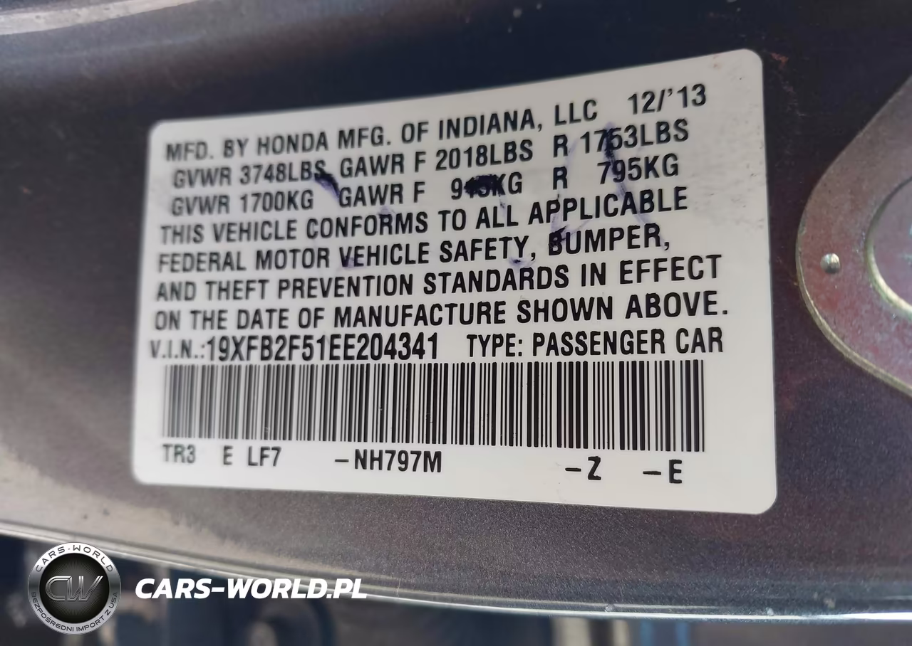 2014 Honda Civic Lx VIN:19XFB2F51EE204341 - 9