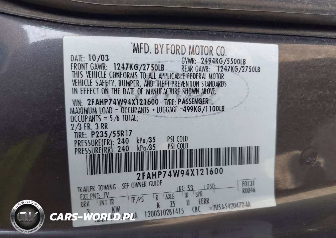 2004 Ford Crown Victoria Lx VIN:2FAHP74W94X121600 - 9