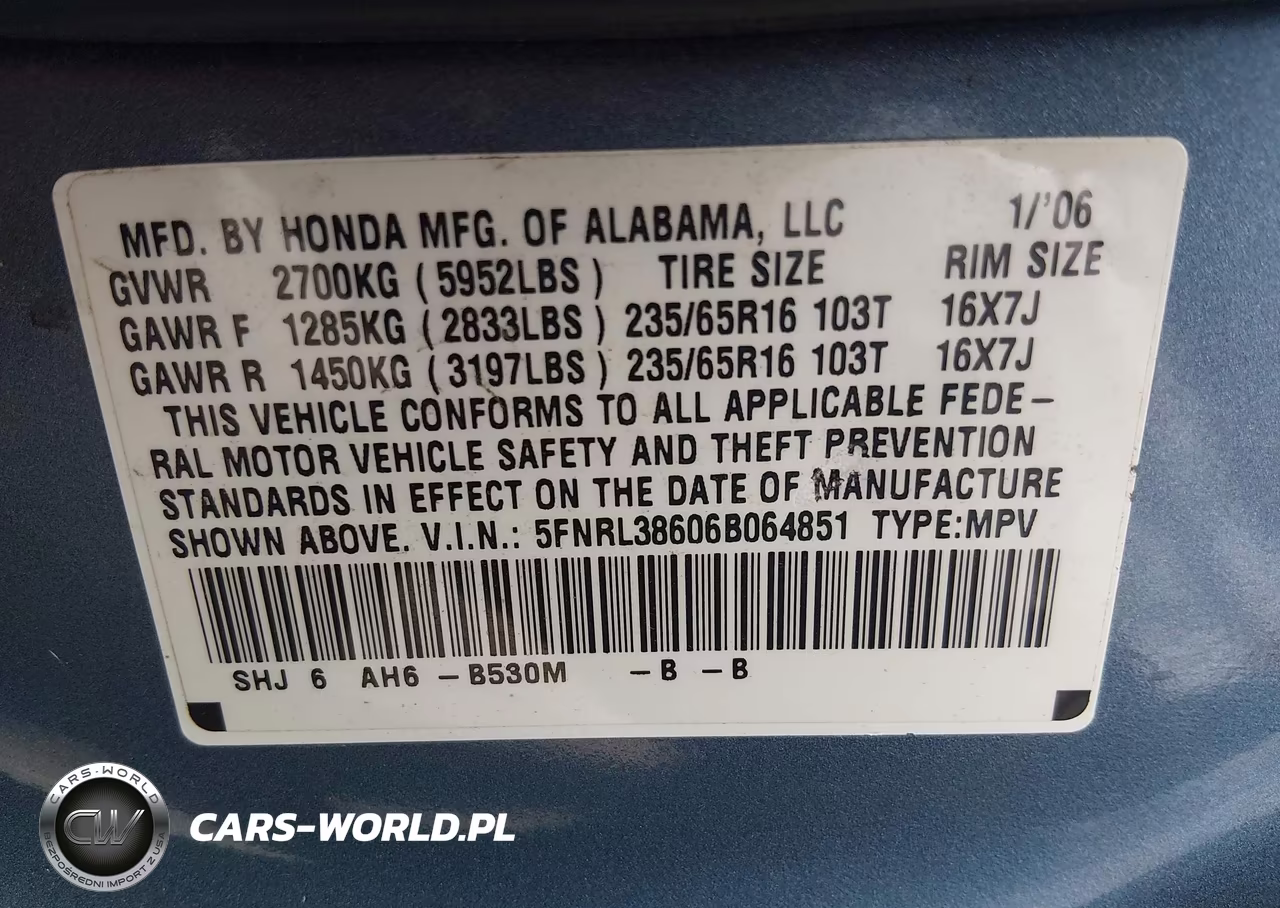 2006 Honda Odyssey Ex-L VIN:5FNRL38606B064851 - 9