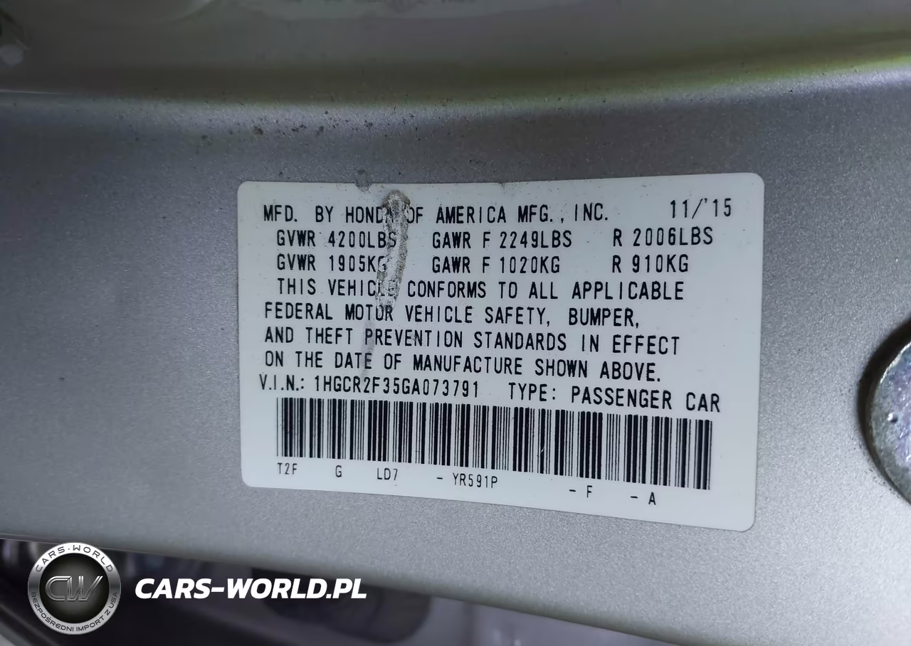2016 Honda Accord Lx VIN:1HGCR2F35GA073791 - 9