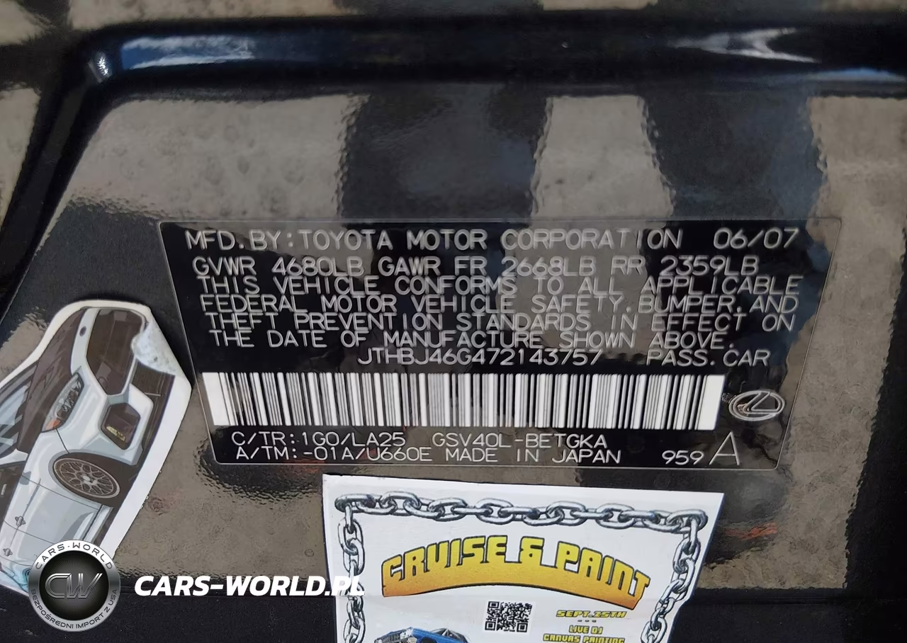 2007 Lexus Es 350 VIN:JTHBJ46G472143757 - 9