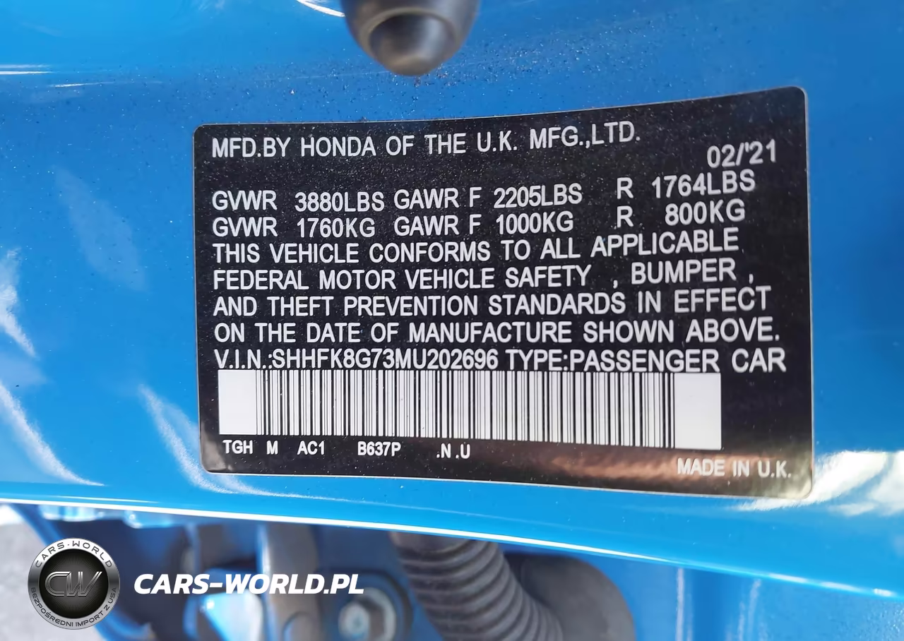 2021 Honda Civic Type R Touring VIN:SHHFK8G73MU202696 - 9
