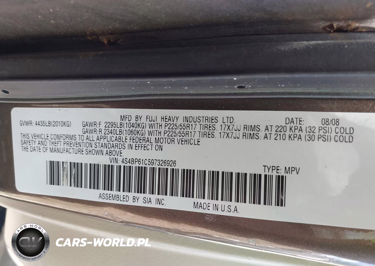 2009 Subaru Outback 2.5I VIN:4S4BP61C597326926 - 9