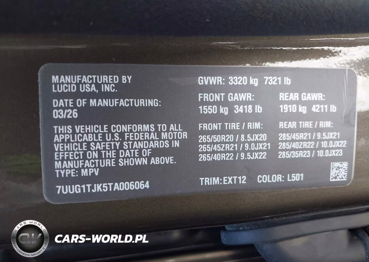 2026 Lucid Gravity Touring VIN:7UUG1TJK5TA006064 - 9