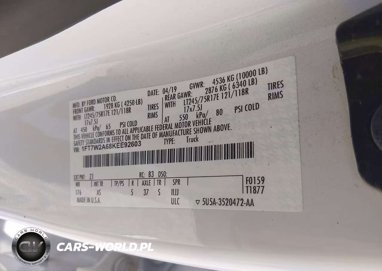 2019 Ford F-250 Xl VIN:1FT7W2A68KEE92603 - 9
