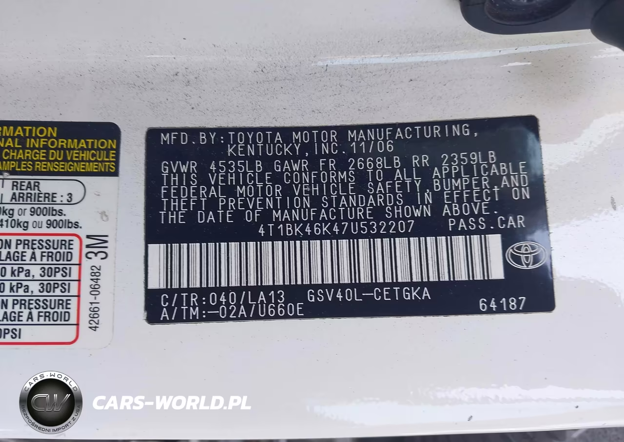 2007 Toyota Camry Xle V6 VIN:4T1BK46K47U532207 - 9