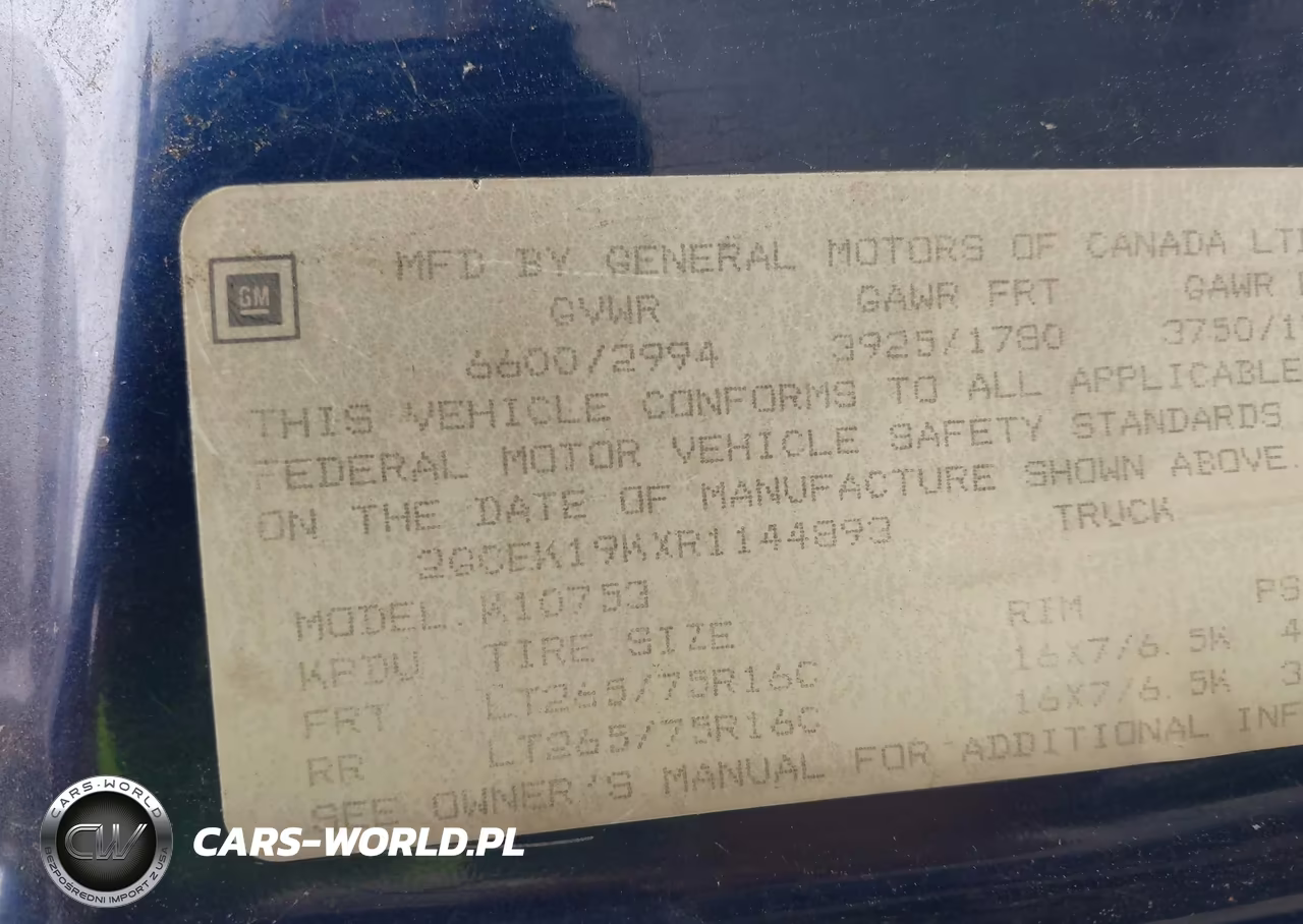 1994 Chevrolet Gmt-400 K1500 VIN:2GCEK19KXR1144893 - 9